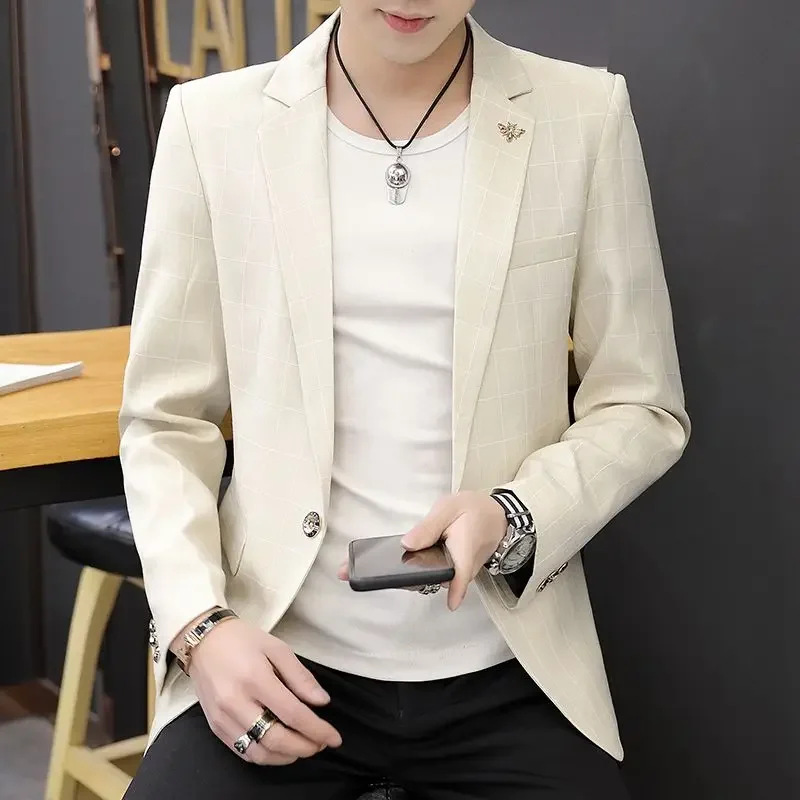 Party Linen Gray Men\'s Suit Jackets Single Breasted Coat Male Blazer Summer New in Simple Clothing Fashion 2024 Casual Classic