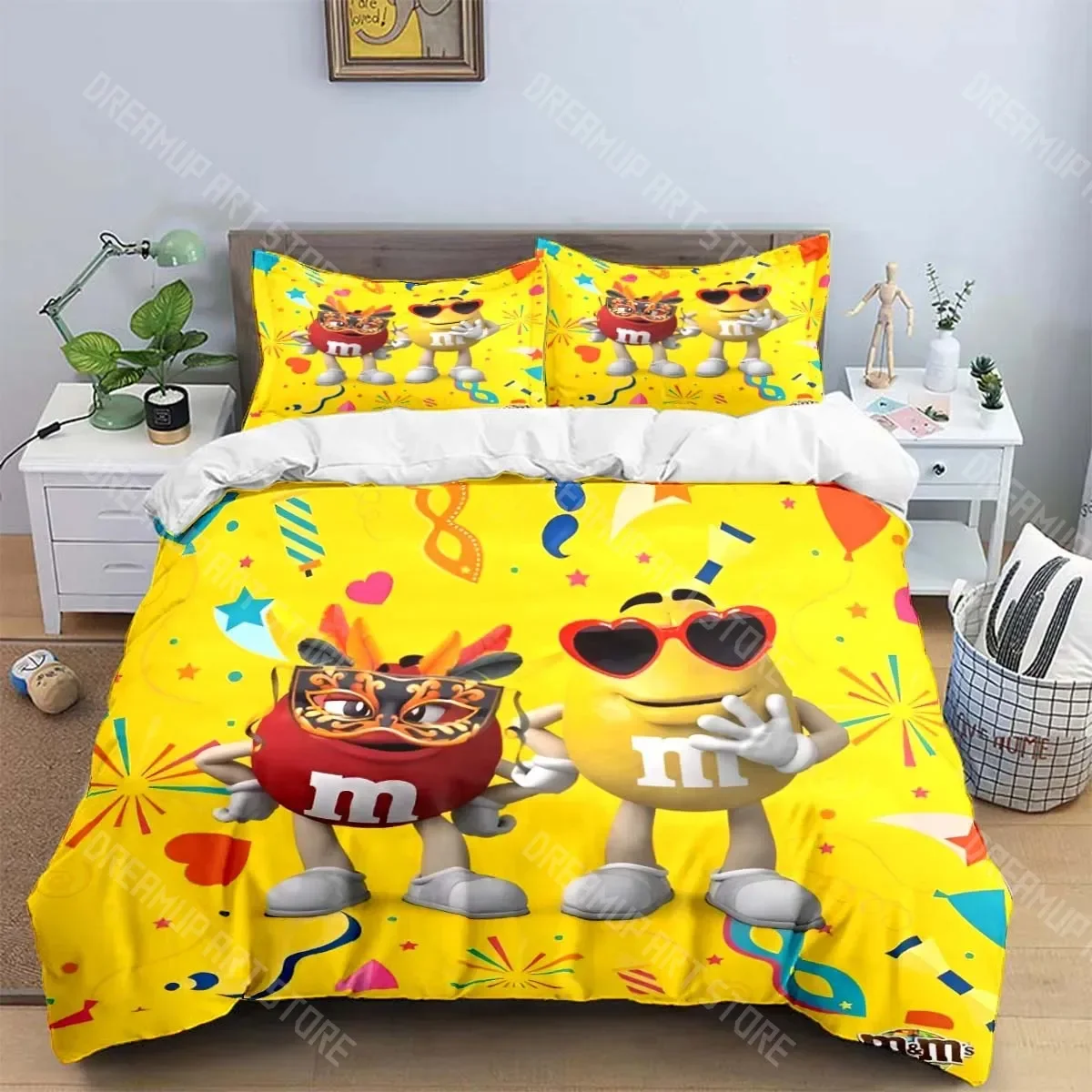 

Hot Fashion M&M Chocolate Logo Print Bedding Sets Exquisite Bed Supplies Set Duvet Cover Bed Comforter Set Bedding Set Kids Gift
