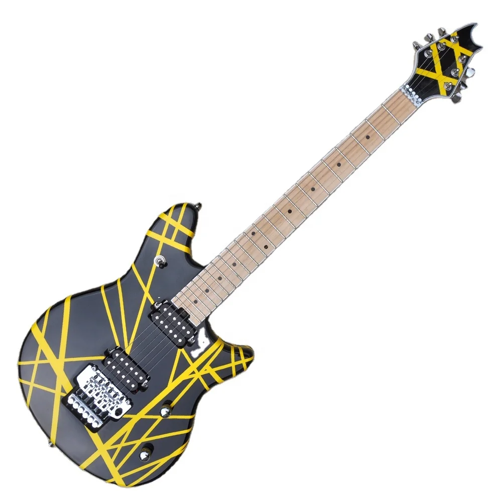 

Flyoung Black Yellow Musical Instrument Electric Guitar chrome Floyd Rose Bridge