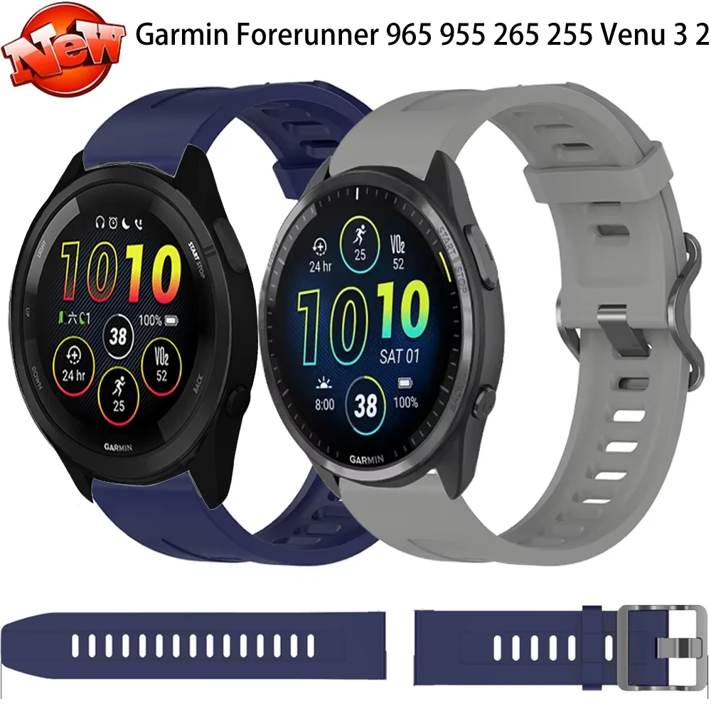

22mm Silicone Strap for Garmin Forerunner 965 955 265 255 Venu 3 Vivoactive 4 Comfortable Replacement Wristband for Venu 2 Belt
