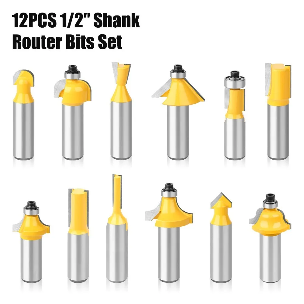 

LAVIE 12PCS 1/2 Shank Woodworking Milling Cutter Set Engraving Machine Bakelite Milling Trimming Machine Cutter Head Set Cutter