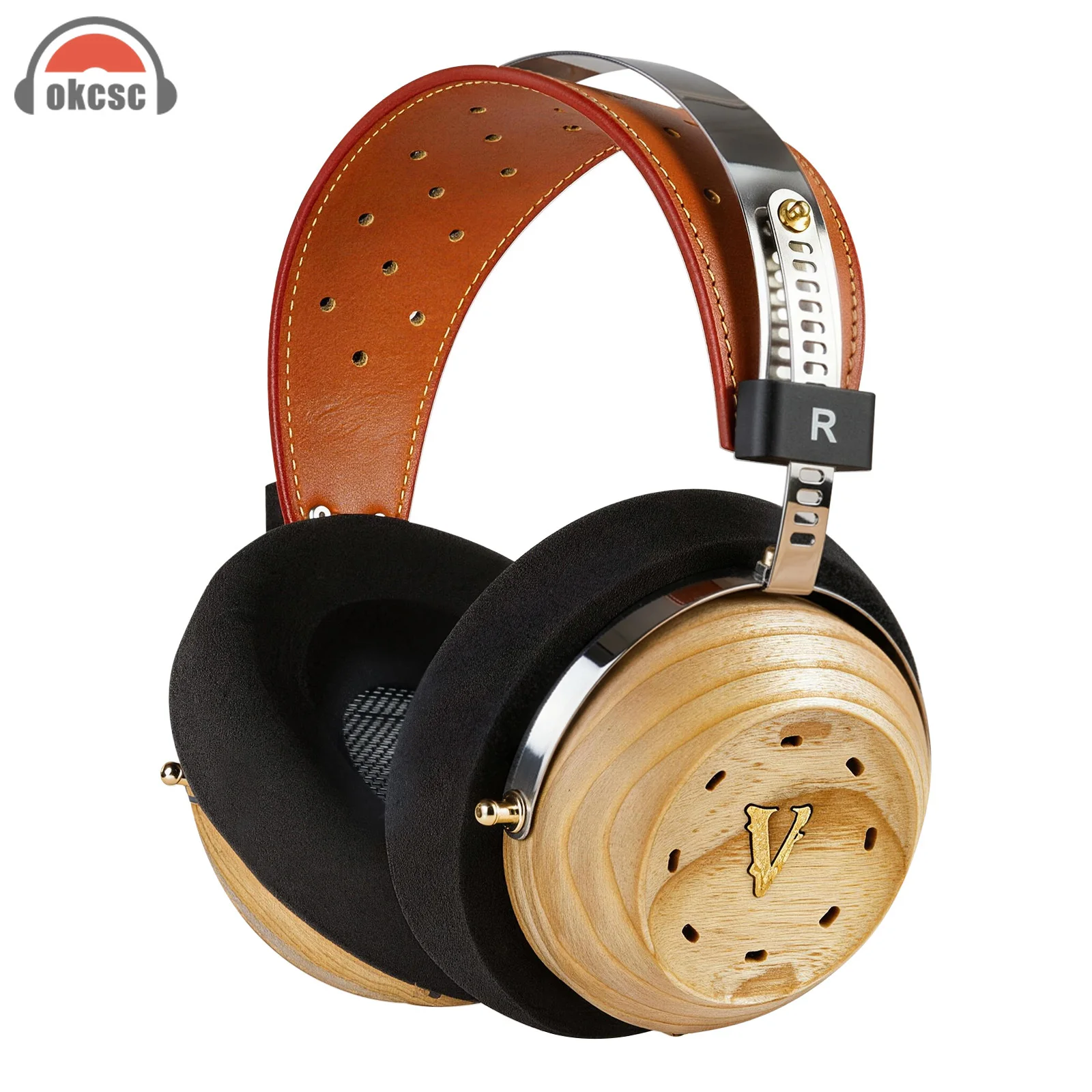 OKCSC R11 Wood Headphones 53MM Speaker Magnesium Alloy Horn Semi-Open-Back White Wax Wood Headsets with DIY Replacement Cable
