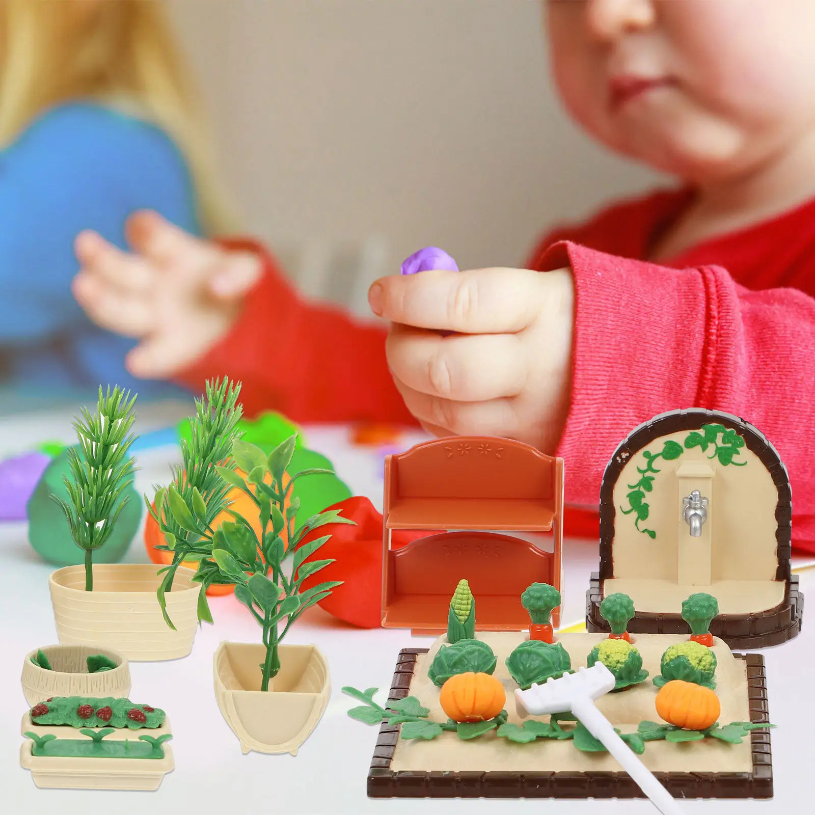 

1Set Mini House Decor Simulation Garden Plots Outdoor Scene Layout Photography Props Plastic Kid Play Accessory Micro Landscape