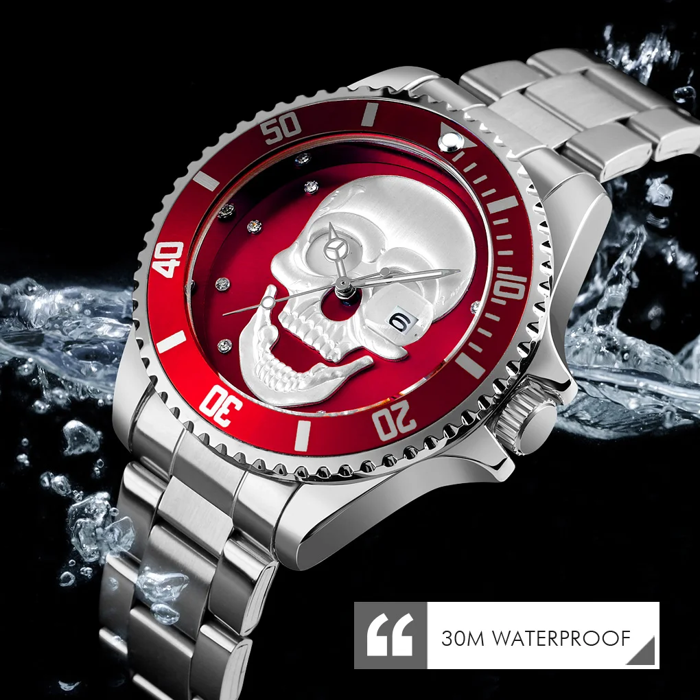 

SKMEI Domineering Masculine Skull Watch Three-dimensional Relief Rhinestone Luminous Waterproof Men's Reloj de cuarzo 9195