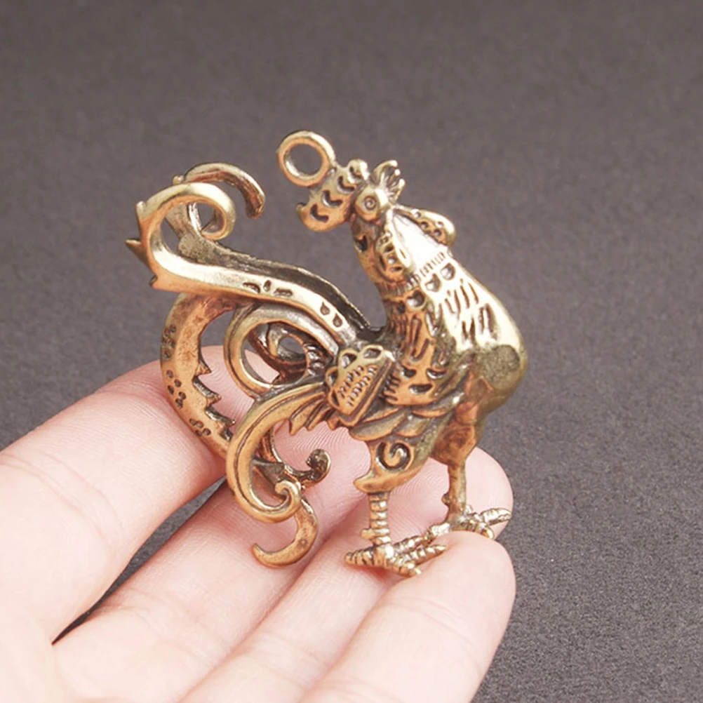 

Rooster Keychain Craft Golden Brass Decoration Zodiac Chicken Pendant Necklace120CharacterLanyardsKeyringCharm