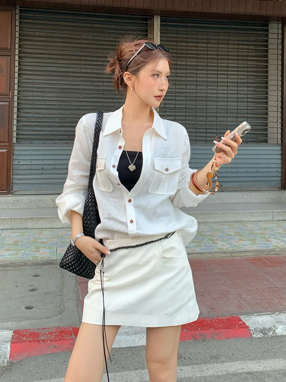 

Женская льняная рубашка с длинным рукавом для защиты от солнца, свободного кроя, ранневесенняя, из хлопка и льна, в корейском стиле, для повседневной носки