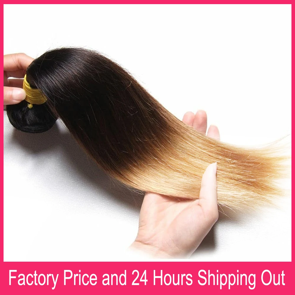 1B/4/27 Ombre Human Hair Weave Bundles 100% Brazilian Bone Straight 3 Tone Blonde Human Hair Weaving Extensions For Black Women