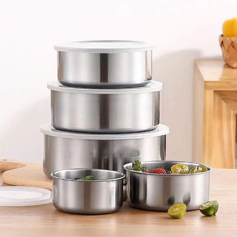 *5Pcs Silver Stainless Steel Mixing Bowls With Lids Stackable And Storage Deep Nesting Bowls Dishwasher Safe For Kitchen Baking