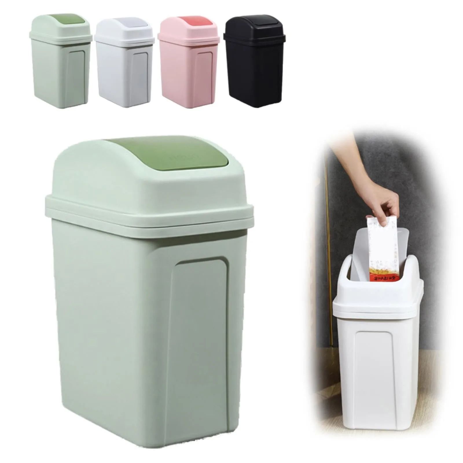 Garbage Can With Dual Swing Lid Trash Bin Large Capacity Kitchen Garbage Container Solid Home Office Bathroom Rubbish Holder