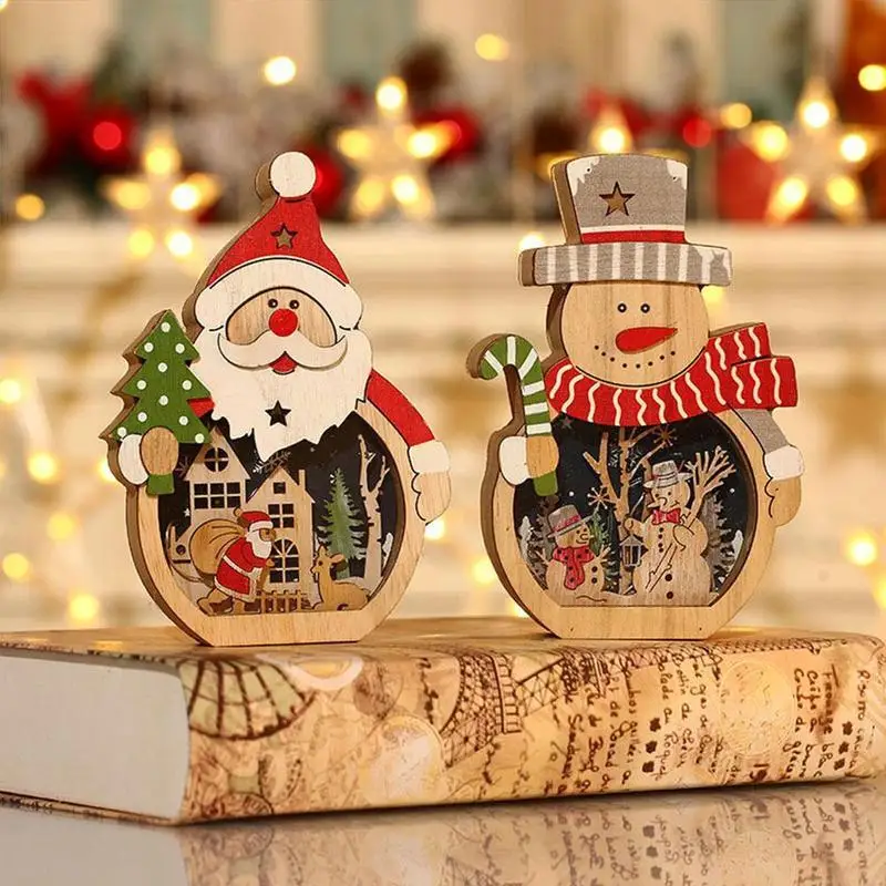 

Christmas Gift Party Decorations New Led Wood Lamp 3d Carving Santa Claus Snowman Shop Decoration Table Crafts Christmas