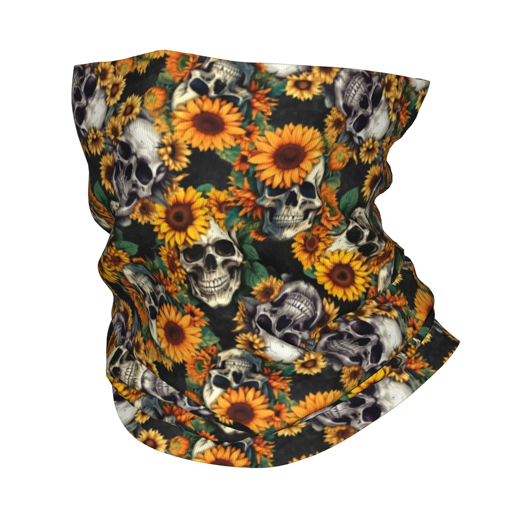 Goth Sunflower SKull Bandana Neck Gaiter Windproof Face Scarf Cover Women Men  Headwear Tube Balaclava