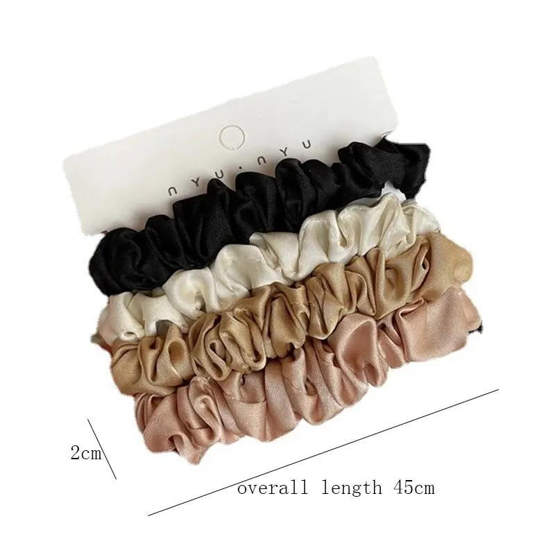 4pcs Pure Silk Skinnies Small Scrunchie Set Hair Bow Ties Ropes Bands Scrunchy Elastics Ponytail Holders for Women Girls