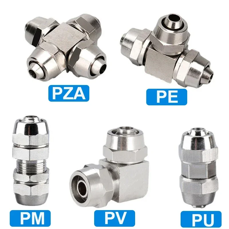 Copper Plated Nickel Pneumatic Air Quick Connector for Hose Tube OD 4MM 6 8 10 12 14 16MM Fast Joint Connection KPV KPE PM PZA