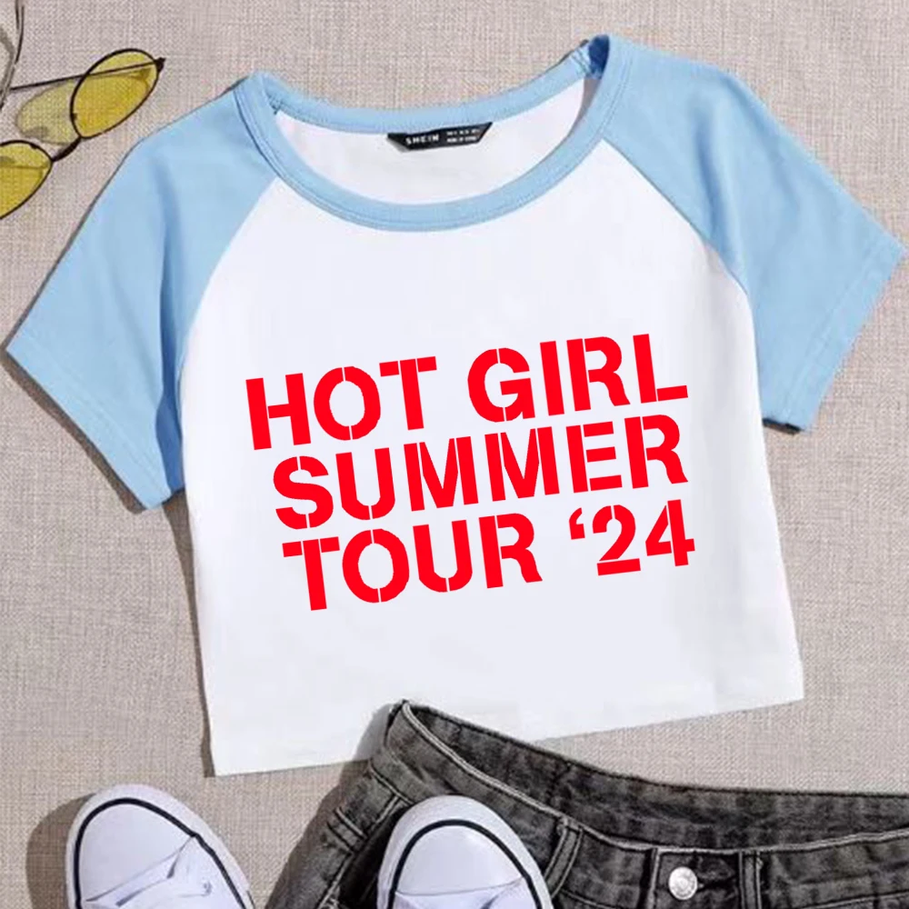 Hot Girl Summer Tour '24 t-shirt musica popolare ragazze Streetswear o-collo ombelico camicia esposta regalo dei fan di Megan