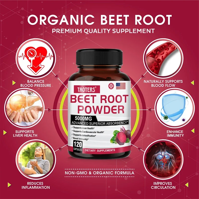 Organic Nitric Oxide Booster Beetroot Powder Capsules Cycle Superfood, Natural Energy