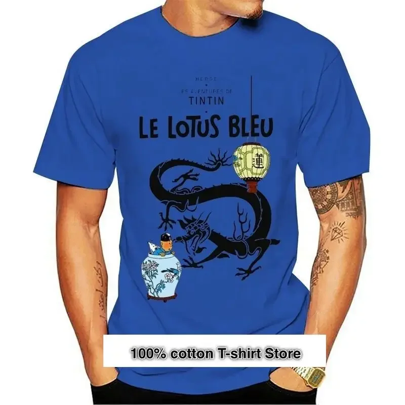 camisa con gráfico de Loto Azul de Tintín Camiseta divertida de para hombre,harajuku men clothing graphic t shirts tops