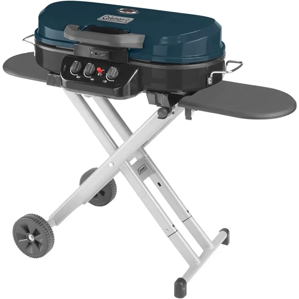 285 Portable Stand-Up Propane Grill, Gas Grill with 3 Adjustable Burners & Instastart Push-Button Ignition; Gre