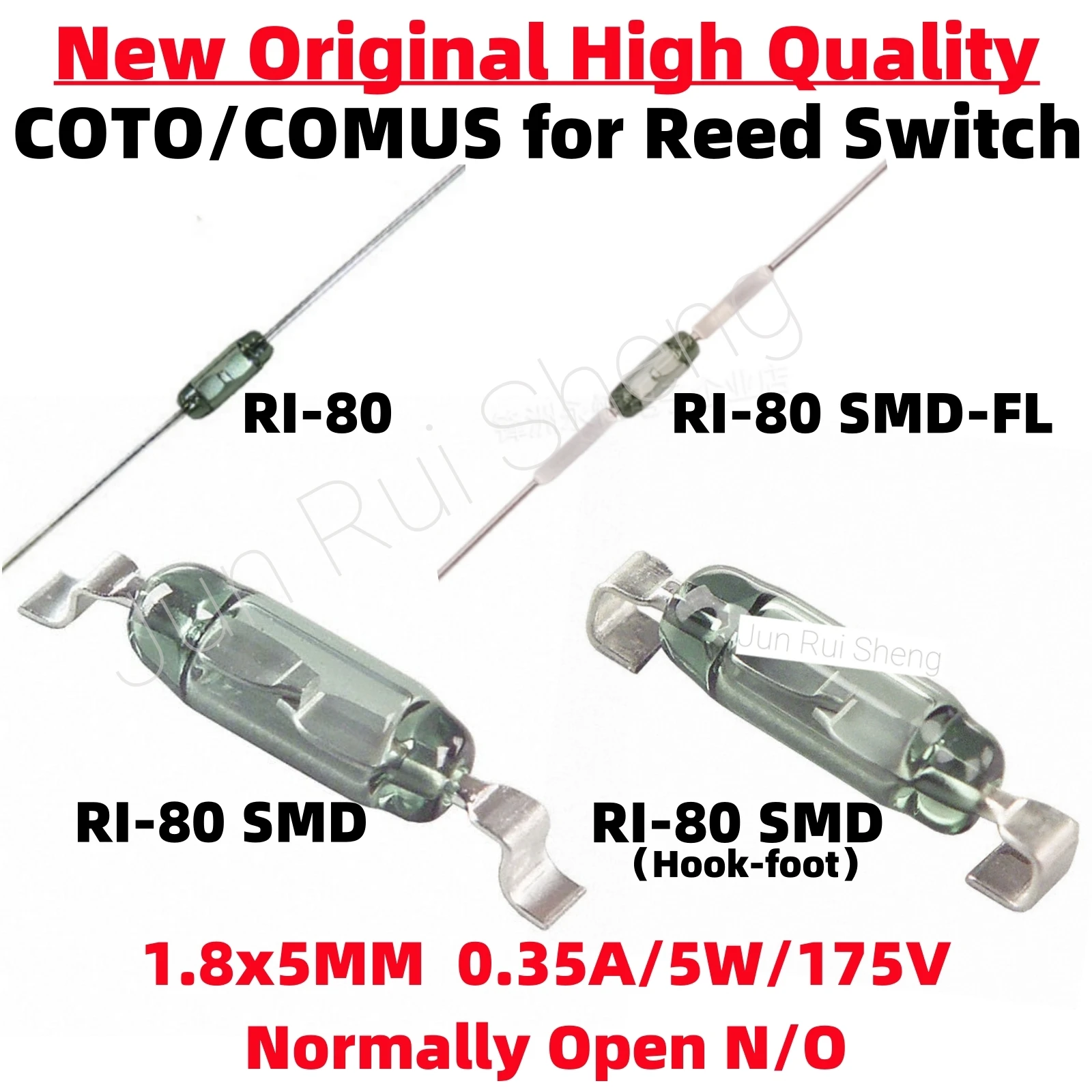 5PCS Original Reed Switch RI-80 SMD Normally Open NO 1.8*5MM 0.35A 5W 175V Magnetic contact Switch Induction Sensor RI-80SMD -FL