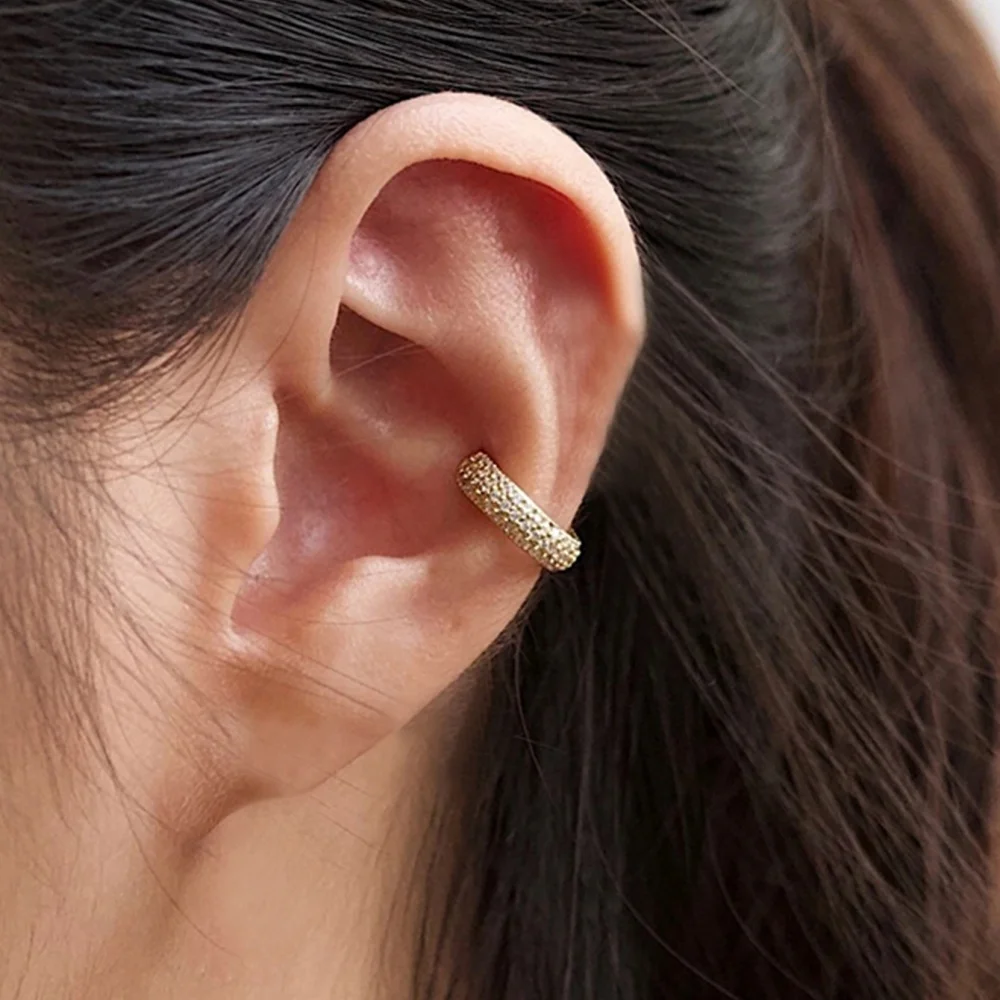 روكسي 925 فضة فاخر ثلاثة صفوف الزركون حجر C شكل الأذن الكفة للنساء الفتيات بوهو لا ثقب الأقراط كليب القرط