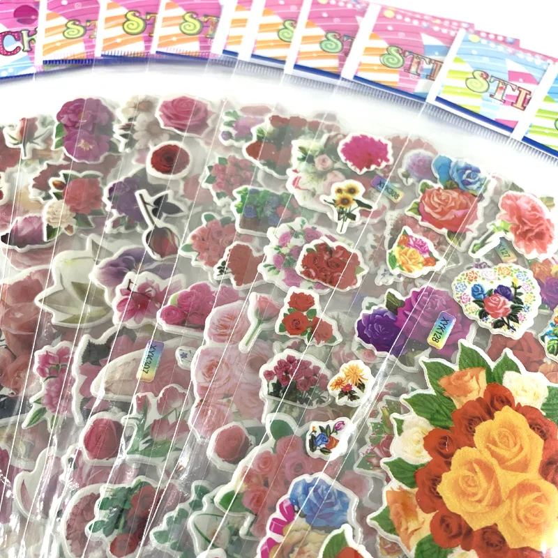 12 Sheets Beautiful Flowers Style 3D Bubble Sticker for Kids Girls Notebook Diary Decoration Cute Stickers Scrapbooking