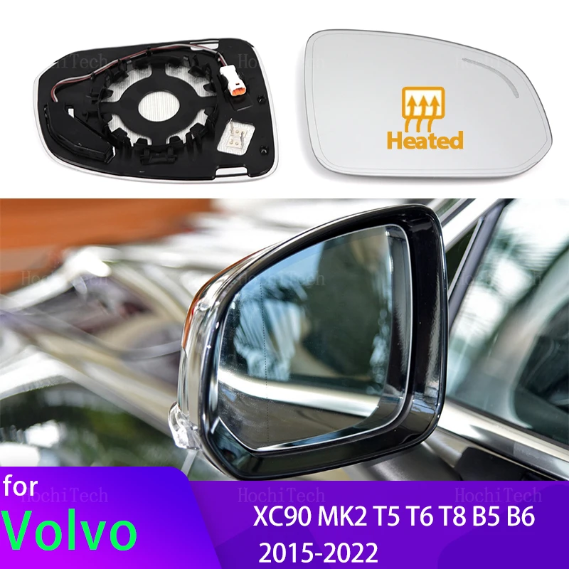 Left&Right Side Heated Wing Mirror Glass Wide Angle Rearview Mirror for 2015-2022 Volvo XC90 T5 T6 T8 B5 B6