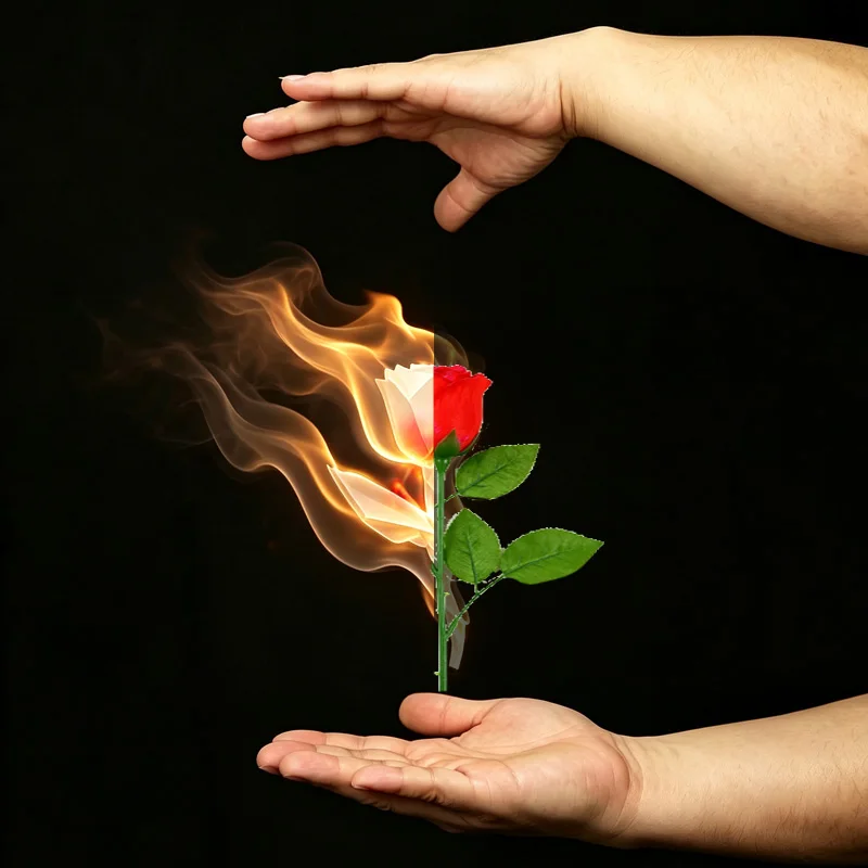 Floating Paper Change to Fire Rose Magic Trick Levitation Red Flower Wedding Stage Romantic Magic Prop with Tutorial Magician