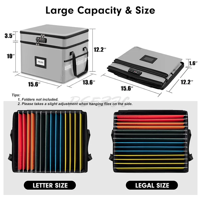 Fireproof and Waterproof Double-layer File Storage Box Valuable Data Archive Box Locked Safe Box