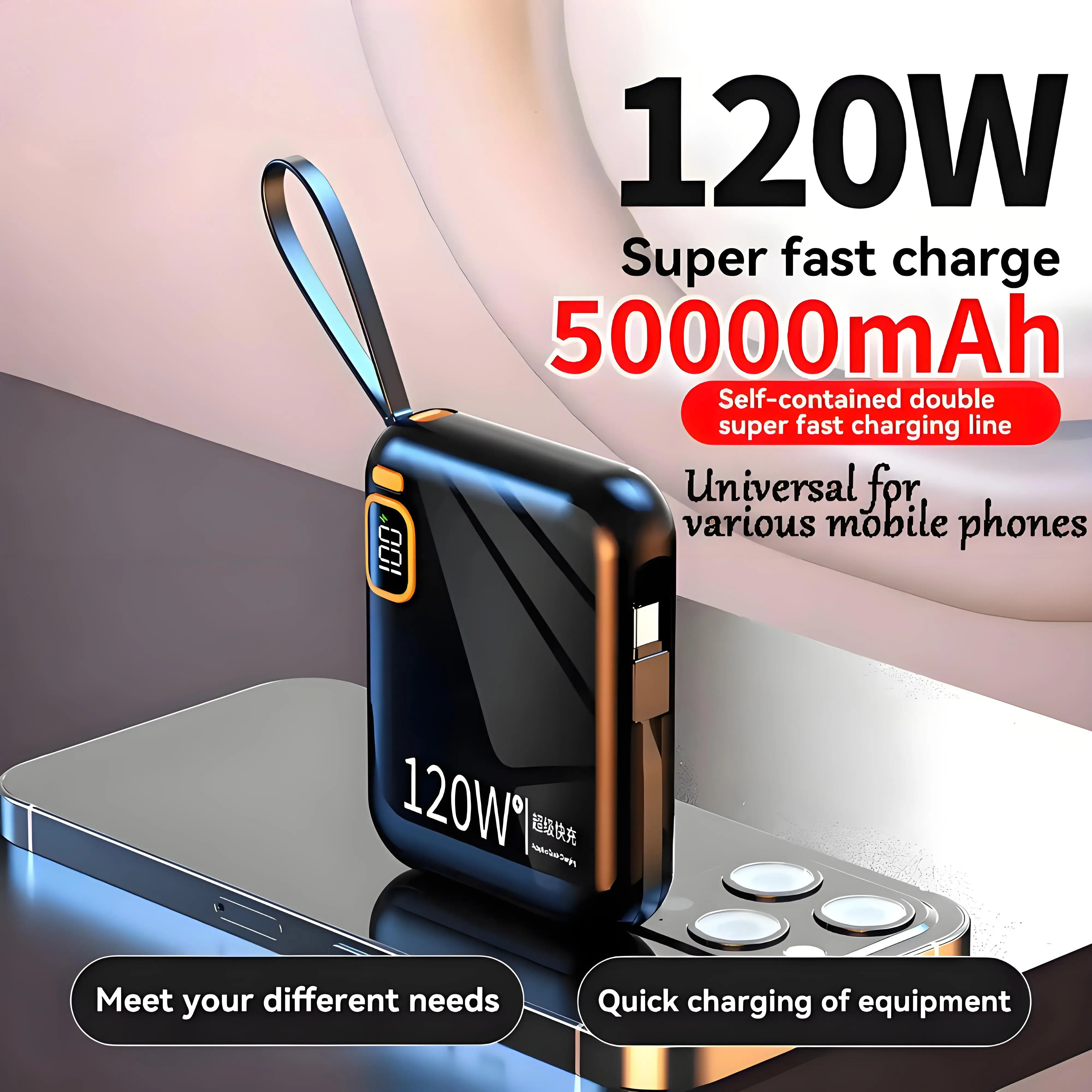 

Xiaomi 50000 мАч Power Bank 120 Вт Съемный кабель USB-типа C Двустороннее быстрое зарядное устройство Мини Powerbank для Iphone Xiaomi Samsung