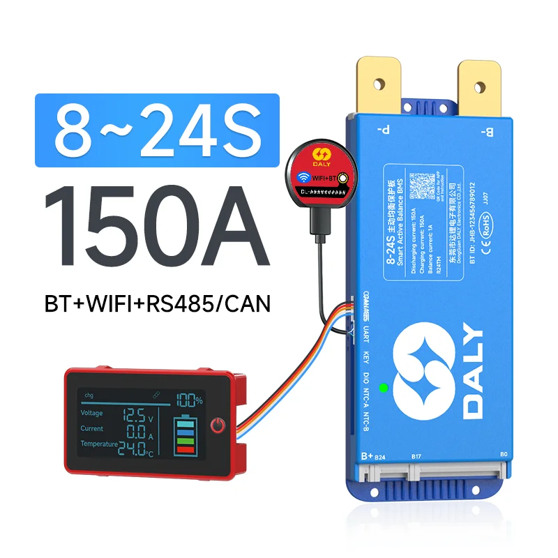 DALY Smart bms 4S 12V 8S 24V 16S 48V 100A 150A 200A LiFePo4 Actieve Balans BMS voor lithiumbatterij met LCD RS485 UART BT WIFI