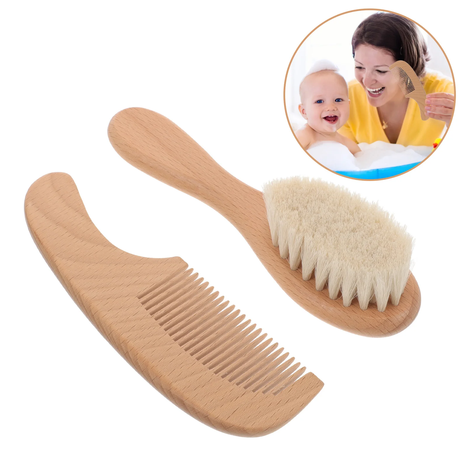 ชุดแปรงทำความสะอาดเด็ก 1 ชุด ด้ามไม้ สำหรับขัดหนังศีรษะ ขจัดคราบผิวหนังที่เป็นคราบขี้ผึ้ง นุ่มนวลต่อผิว เหมาะสำหรับเวลาอาบน้ำ