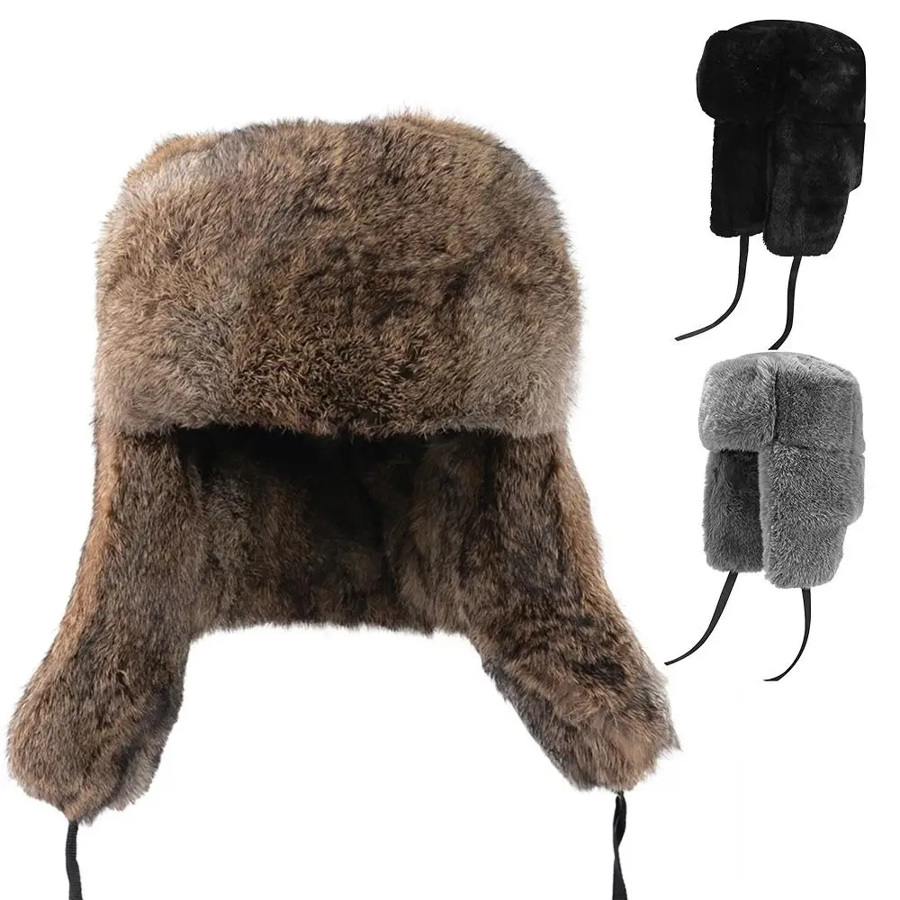

New Winter Warm Faux Rabbit Fur Hat Soft Thickened Ushanka Hat Ear Protection Windproof Ear Flap Hat