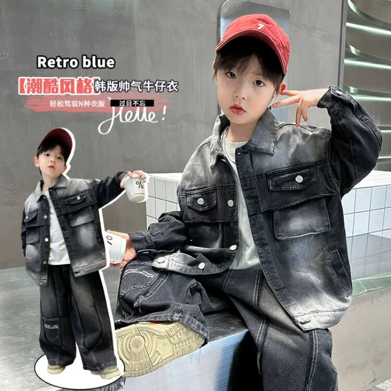 

3-14-Year-Old Boy Korean Style Fashionable Jacket Boy Denim Jacket Kids Jackets for Boys 90-170M Boys Clothes