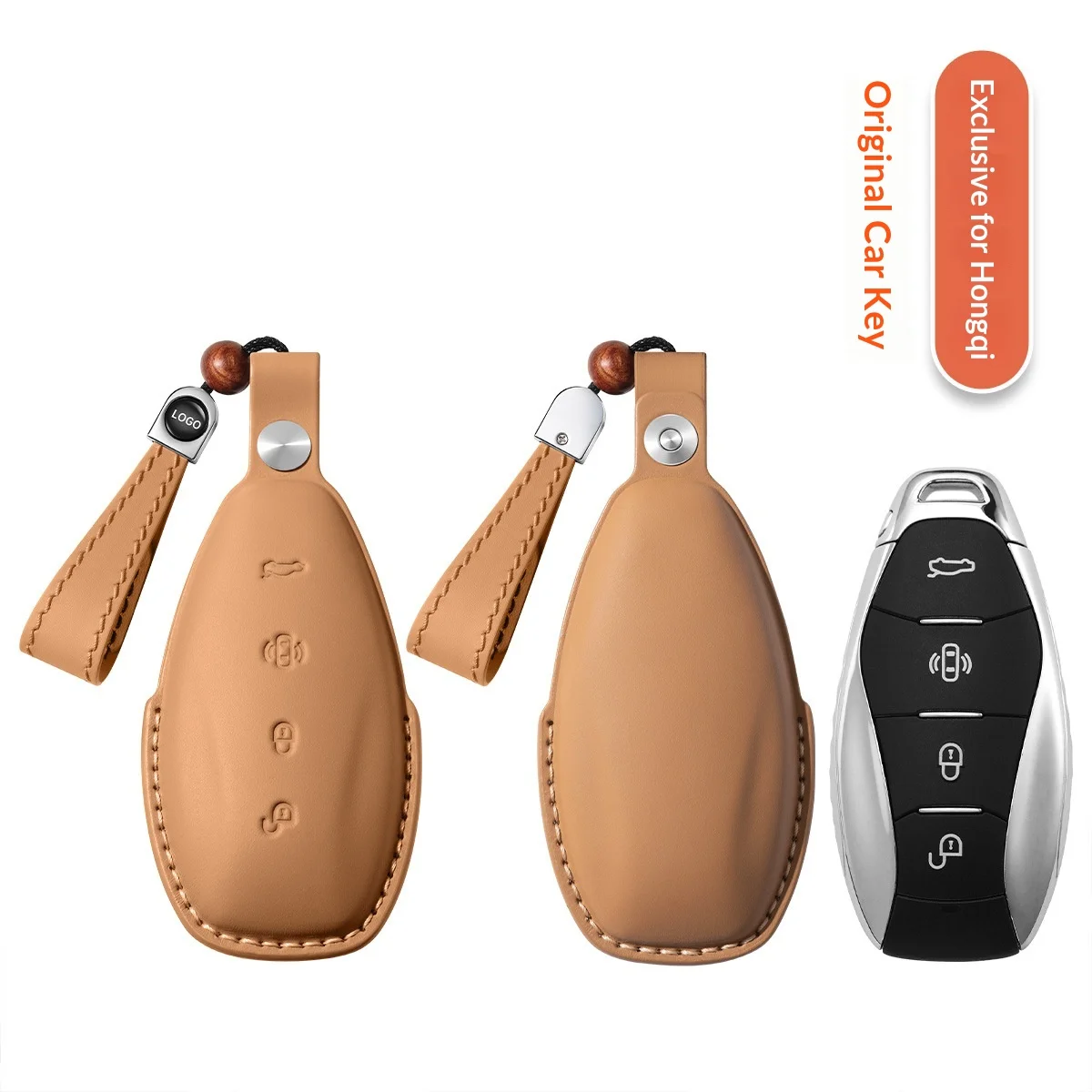 Genuine Leather Full Wrap Car Key Cover For New Hongqi H5 HS5 HS3 H6 EH7 HS7 E HS9 HQ9 Auto Remote Key Shell With Key Ring
