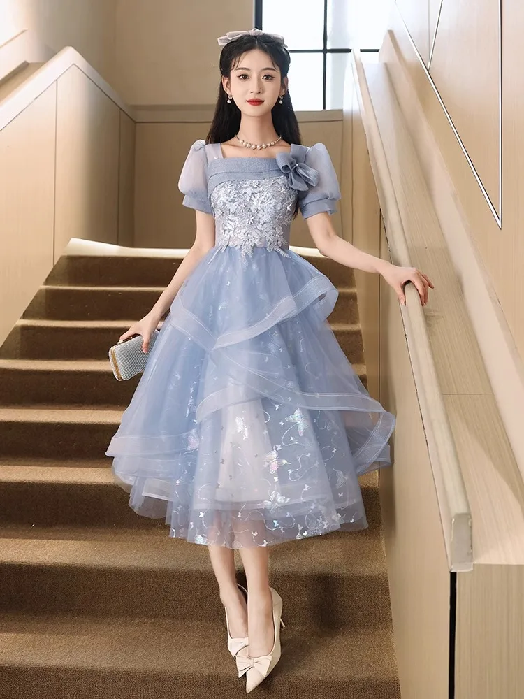 

Ele Blue Evening Gown Women's ort Size Princ Dr Host Ball Gown Wedding Par Performance Semi-Formal Dr