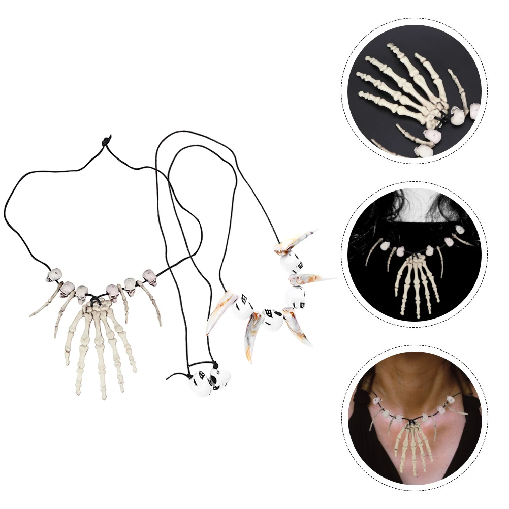 

2 Pcs Skull Necklace Girls Pendant Halloween Choker Necklaces for Woman Exaggerated Clavicle Chain Festive Prom