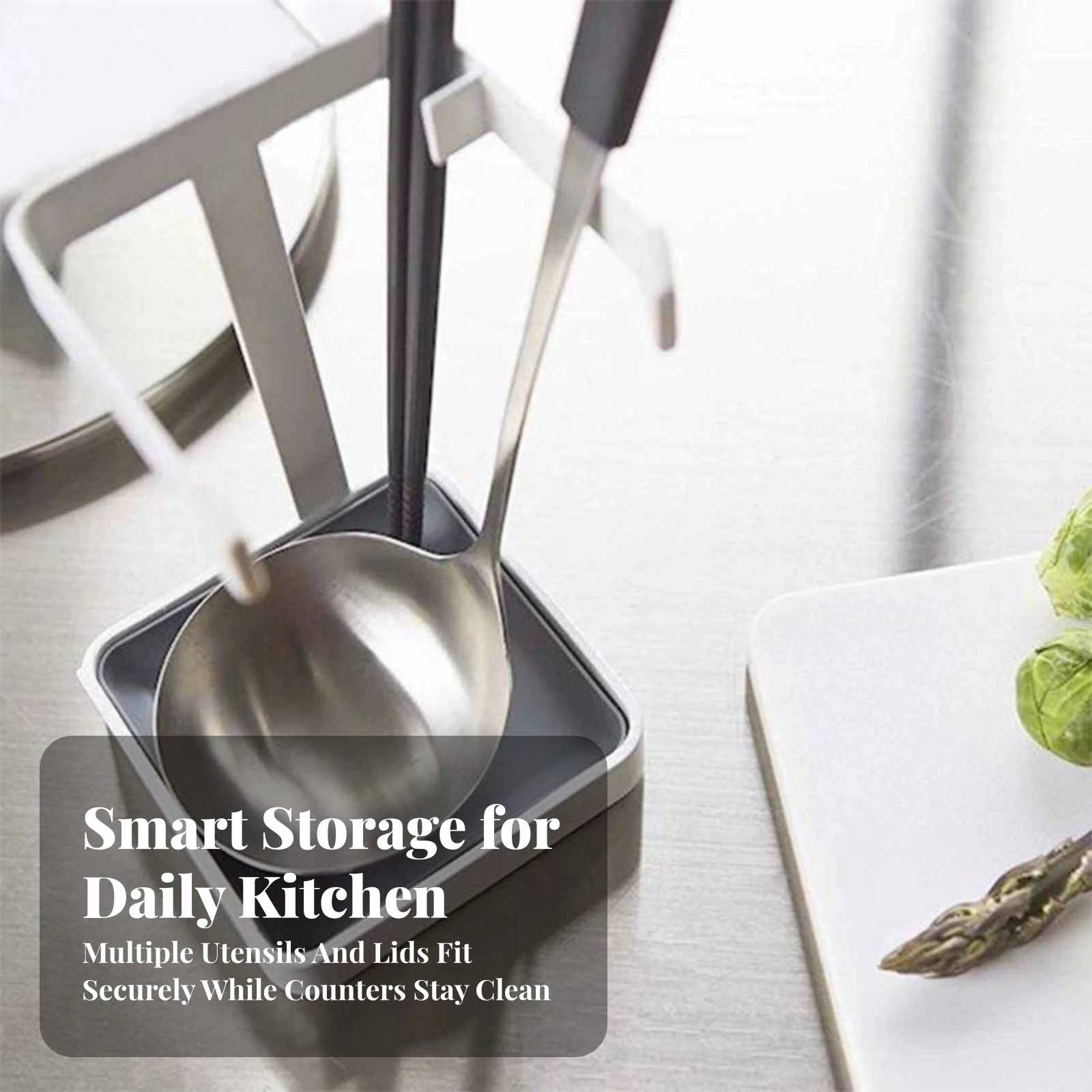 Lid and Utensil Rack Space-Saving Pot Lid Stand with Moisture-Catch Tray Multifunctional Pot Cover Organizer Compact