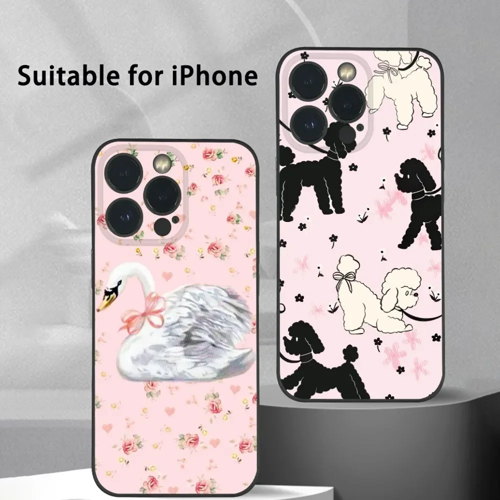 Wildflower Swan Rabbit Dog Phone Case For IPhone 16 15 14 13 12 11 Pro Max Plus Mini Frosted Soft Shell Funda