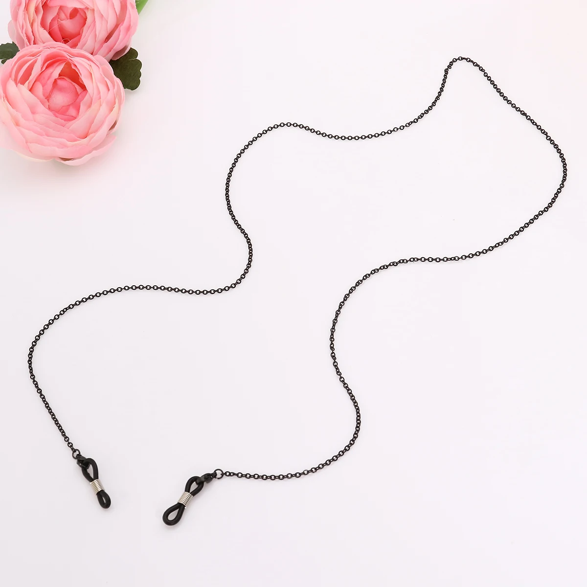 

Eyeglasses Chain 31 Inch Stainless Steel Adjustable Silicone Ends Metal Coils Women Glasses Necklace Anti Slip Rubber