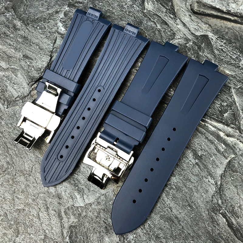 25mm * 8mm Rubber Silicone WatchBand Replacement for Vacheron Constantin Overseas Watch Black Blue Waterproof Sport Strap