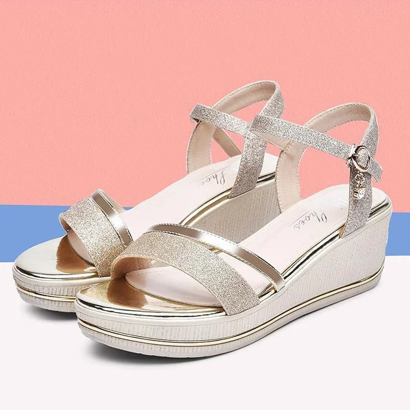 Sandals for Woman Platform Wedges Heel Footwear Women\'s Shoes Summer 2024 with Medium Heels Shoe Daily Korea on Offer Original H