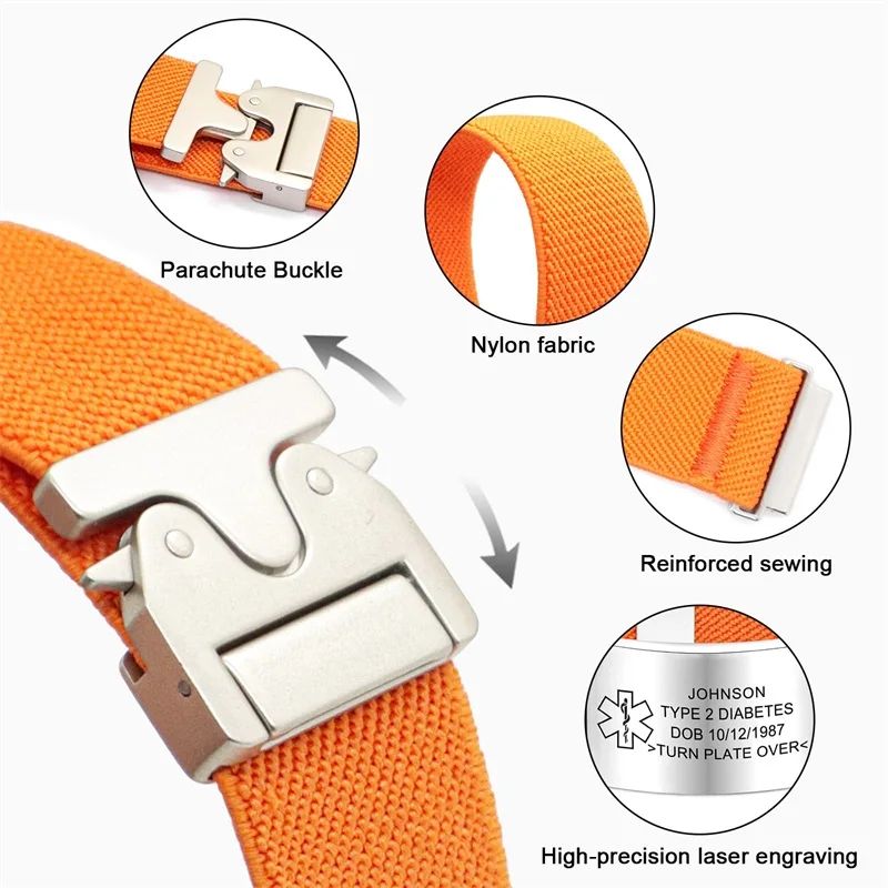 Personalisiertes Nylon-Medizinarmband mit Lasergraviertem Medizinischem Notfall-ID-Tag und Sicherer Fallschirmschnalle – Detail 4