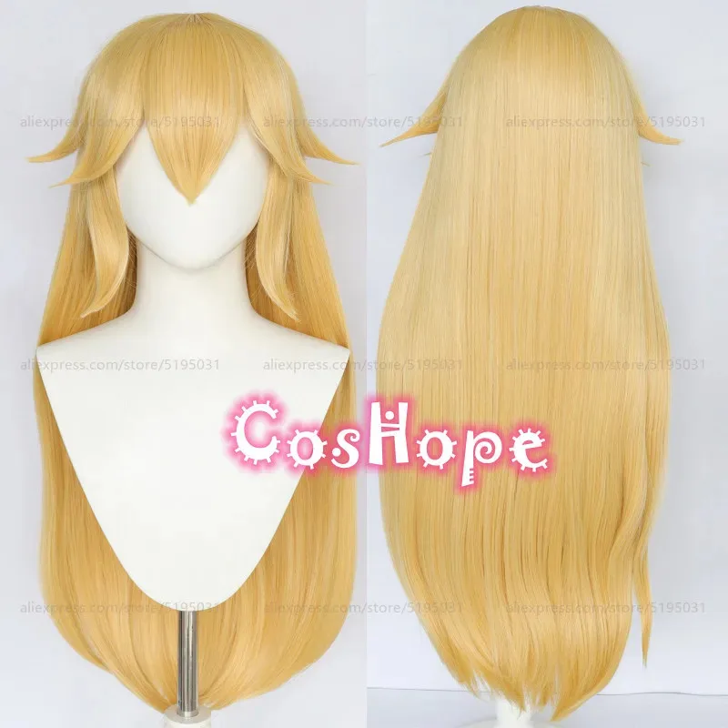 2025 Princesa Peach Mujeres Largo Recto Peluca Amarilla Dorada Anime Cosplay Pelucas Sintéticas Resistentes Al Calor