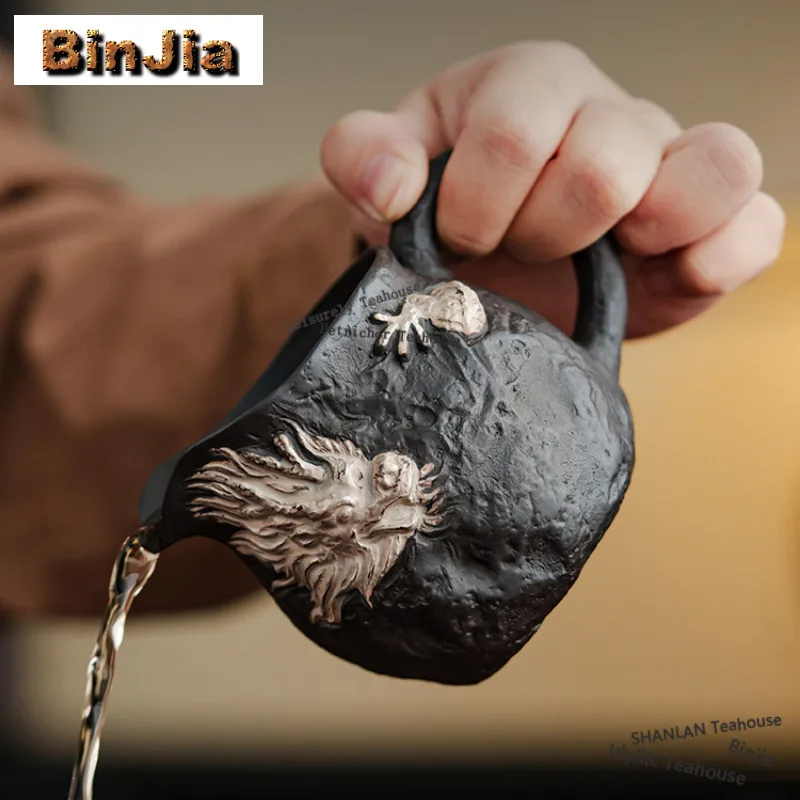 

220 мл фиолетовая глина, черная грязь, позолоченный серебряный дракон, кувшин для чая, диспенсер для ча-хай, чашка правосудия, кружка, посуда, принадлежности