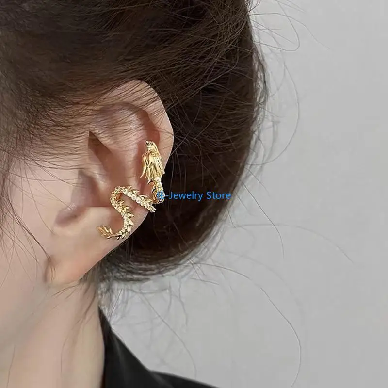 

W8KF Crystal Dragon Ear Cuff Ear Accessory Delicate Dragon Individualized Ear Cuff