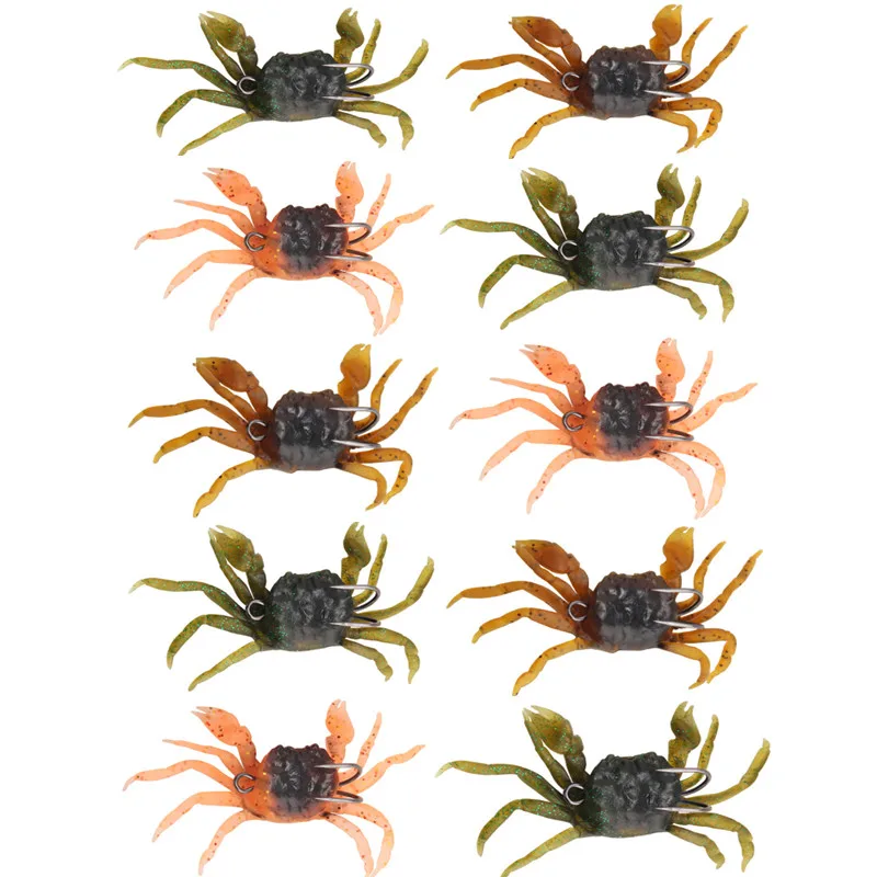 ZWICKE 10 Pcs Crab Soft Bait 3D Simulation Crab Soft Bait with Pointed Hook Sea Fish Bait Buckle Sea Fish Fishing Tackle Tools