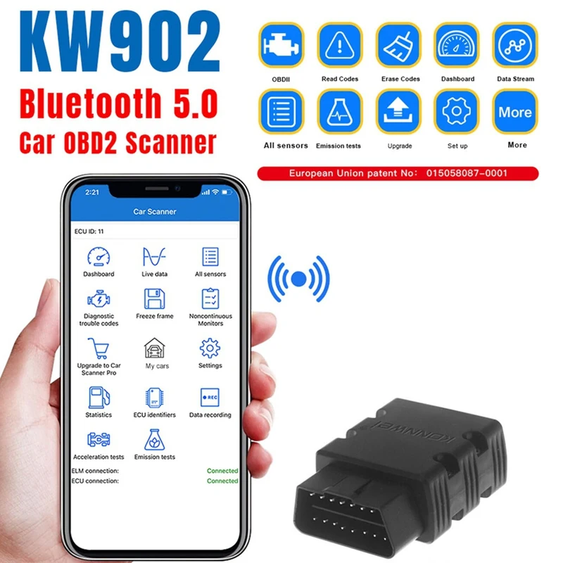 

KONNWEI KW902 Elm327 V1.5 Автомобильный диагностический инструмент считыватель кодов Bluetooth 5,0 OBD 2 OBD2 сканер для Android IOS с кнопкой переключения