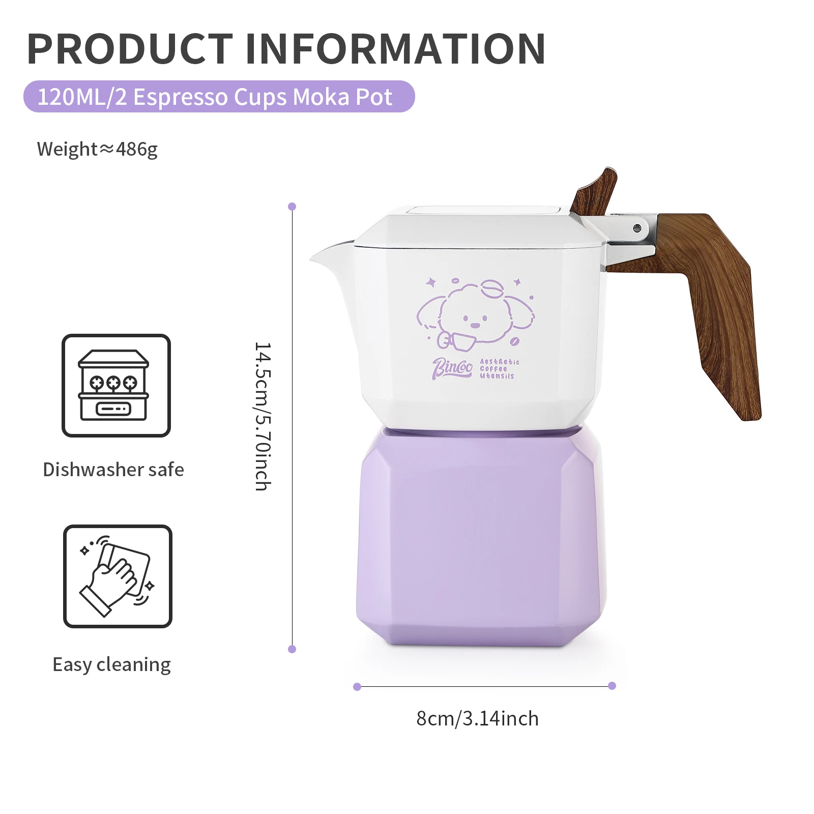 Bincoo Dog Shape Dual Valve Moka Pot Set Stovetop Espresso Maker Cute Animal Design Home Coffee Brewing Kit view 3