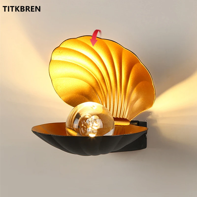 

Modern Design Pearl Shell Wall Lamp Indoor Bathroom Mirror Front Light Home Outdoor Waterproof Porch LED Lighting Fixture