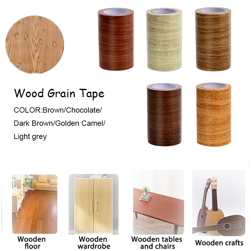 

1 Roll 8cm x 4.57m Realistic Wood Grain Self-Adhesive Tape Furniture Repair Floor Renovation Skirting Board Cover