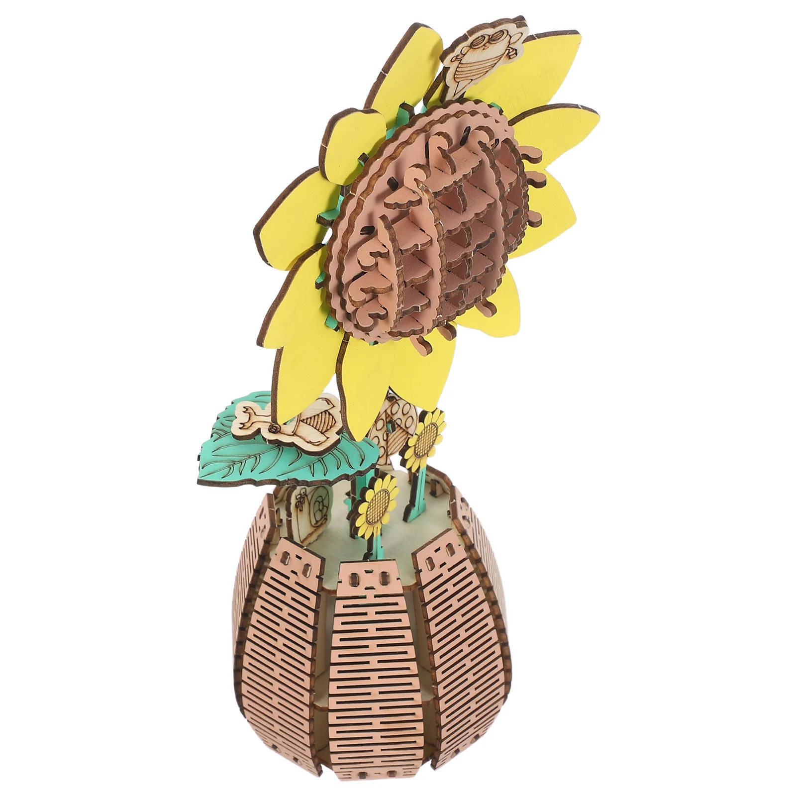 

1Set Buildable Sunflower Flowerpot Puzzle Natural Wood Craft Kit for Tabletop Decoration Indoor Space-Saving Greenery